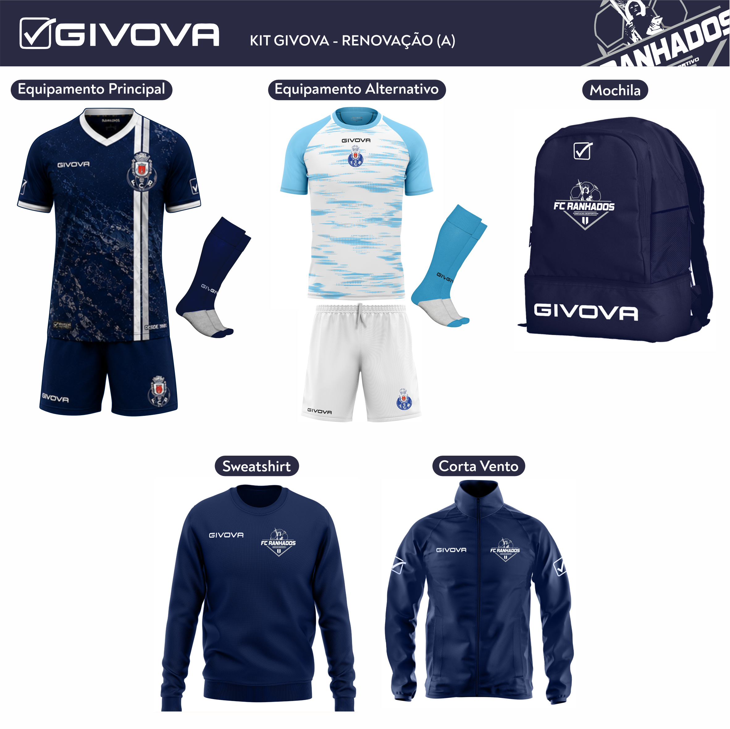 KIT Oficial FC Ranhados 2026/2027 – KIT RENOVAÇÃO A - (de Sub 10 a Sub 16) 