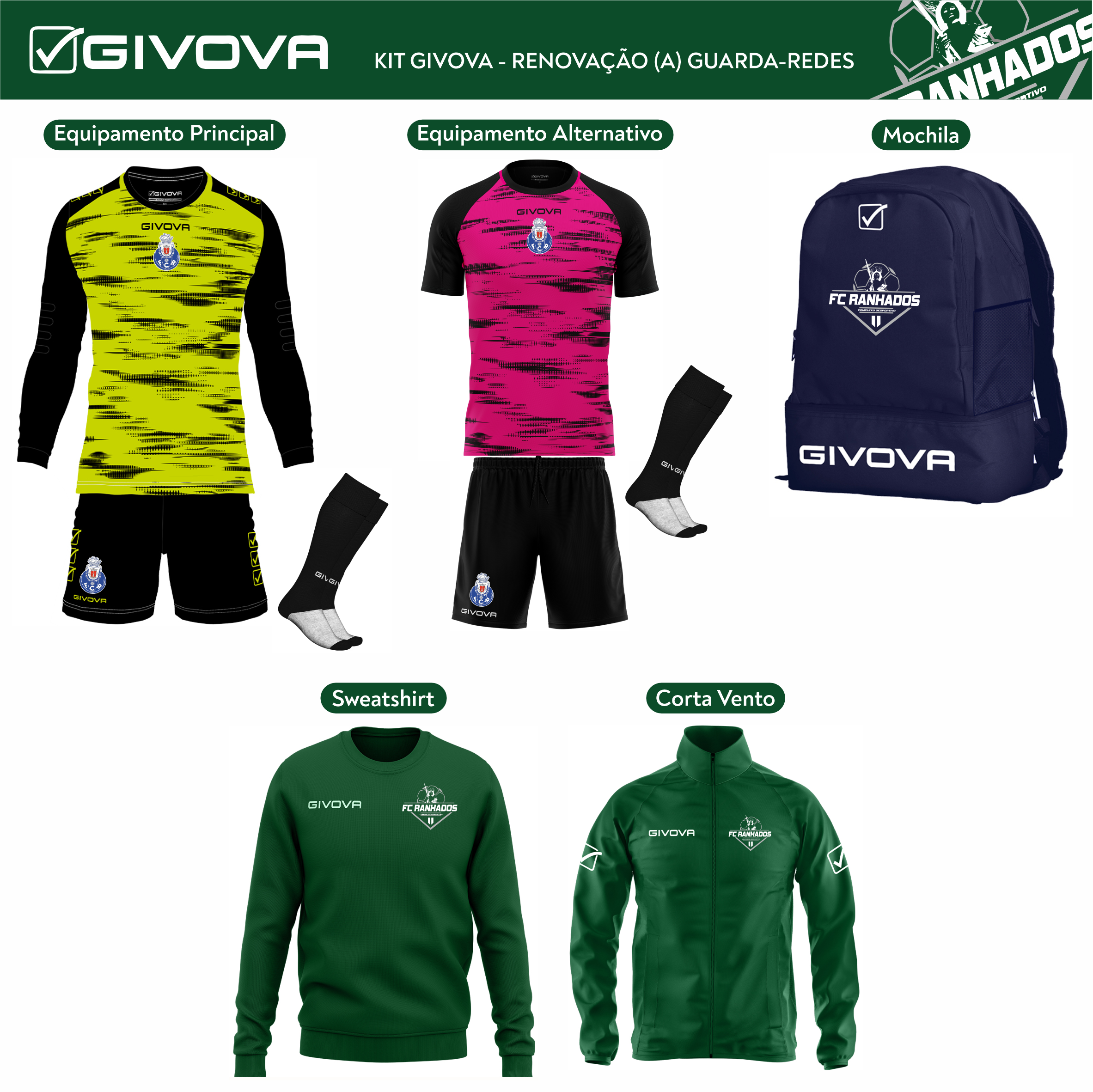 KIT Oficial FC Ranhados 2026/2027 – KIT RENOVAÇÃO (A) GUARDA-REDES (de Sub 10 a Sub 16) 
