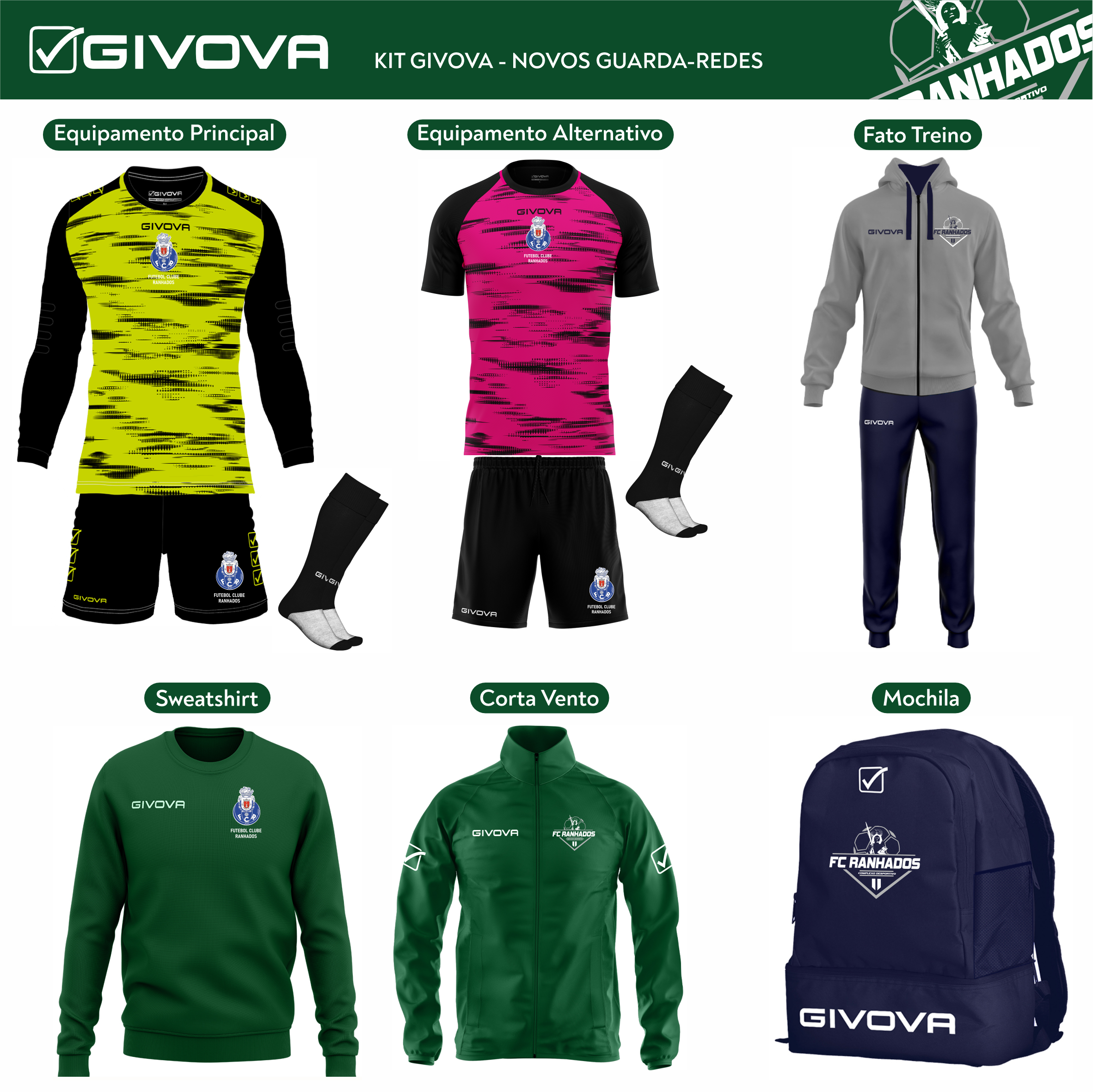 KIT Oficial FC Ranhados 26/27 – KIT GUARDA REDES - NOVO ATLETA (Sub 10 a Sub 16) 