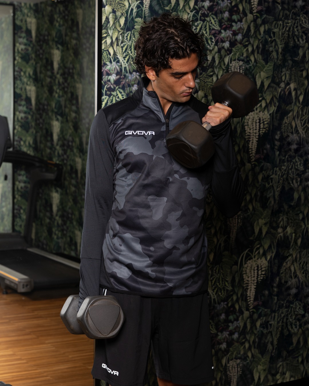 Sweatshirt Técnica Half Zip Army Givova - Preto Camuflado